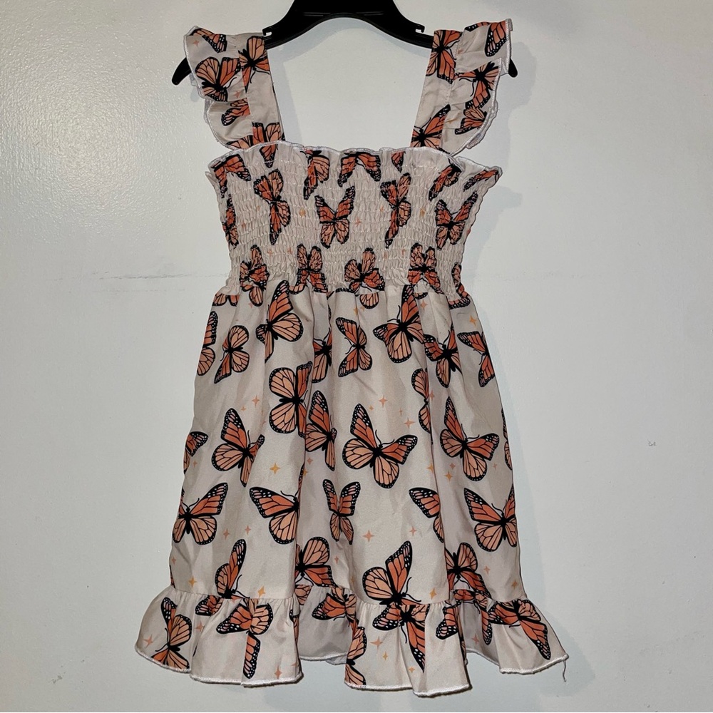 Butterfly Print Baby Dress - Orange and White